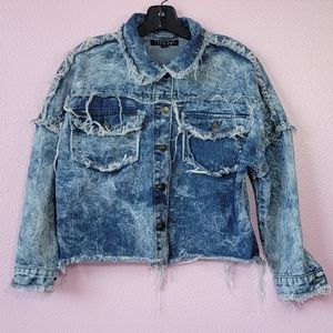 Thrill Jeans Acid  Cropped Wash Distress Denim Jacket / M.